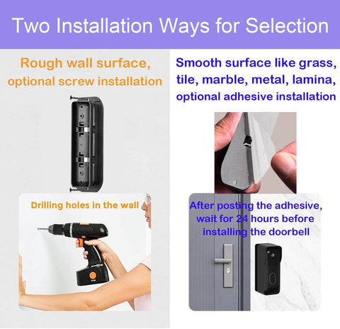 No Drill Doorbell Mount For Second Gen Video Doorbell Easy Install Adjustable 0 To 45 Degree Corner Mount Bracket Cover Holder Black Ideal For Rental Apartments Condos installation methods shown on different surfaces.