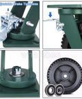 Heavy Duty Industrial Casters Set Of 4, 6 Inch Or 8 Inch Picks, swivel plate mount with adjustable brake tightness shown in detail.