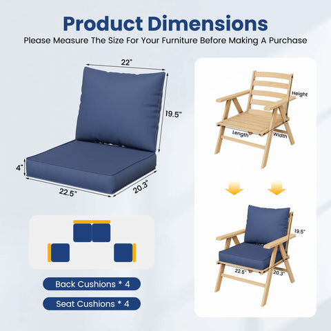 Outdoor Chair Cushions Set Of 4 Replacement Cushions For Patio Furniture Deep Seat Cushions With Water Resistant Removable Covers Navy Color