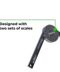 Dead On Precision Seven Inch Aluminum Miter Saw Protractor Angle Finder With Multiple Scales And Direct Readings for precise angles.