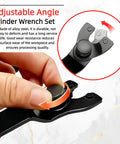 Two Pack Red Adjustable Pin Spanner Wrench For Angle Grinder Lock Nut Heavy Hitter Disc Removal Spanner shows a hand adjusting the tool.