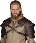 Leather Pauldrons For Men Viking Shoulder Armor For LARP Cosplay Medieval Style Brown Durable Synthetic Leather With Layered Battle Ready Design