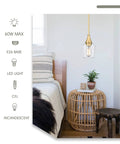 Gold Pendant Light 2 Pack With Clear Glass Shade hanging in a modern bedroom setting, showing adjustable height and wine glass style.