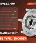 Front Wheel Hub And Bearing Assembly For Nissan Altima 2007 2012 2.5L 4 Cylinder With 5 Lug And ABS Encoder displayed with specs.