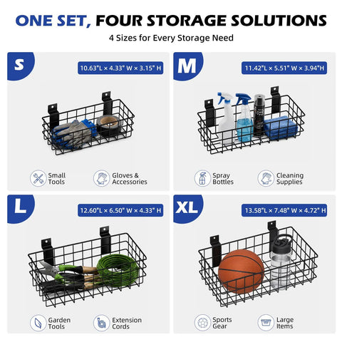 Badass Heavy Duty Wall Basket Set Compatible With Gladiator Geartrack And Gearwall For Garage Kitchen Closet And Laundry Storage Organizer Four Pack Setup