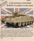 RC British Crusader Tank 1/16 Scale with Metal Upgrades on Union Jack background, showcasing historical WWII model details.