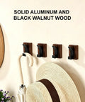 Heavy Duty Eight Piece Walnut Wood Wall Hooks Featuring Thickened Aluminum Support With Upward Non Slip Bend, modern coat rack