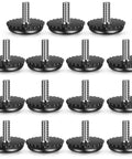 15 Pack 1/4 20 Adjustable Furniture Levelers Built From Heavy Duty Stainless Steel Screw In Feet with black bases for leveling furniture.