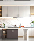 Modern kitchen with 10 Pack 3 Inch (76mm) Brushed Satin Nickel Cabinet Pulls for Kitchen Cabinets on white cupboards.