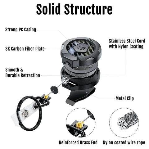 Upgraded Heavy Duty Retractable Keychain With Belt Clip And 31.5 Inch Stainless Steel Cord 10 Oz Retraction For More Keys 3K Carbon Fiber ID Badge Reel Holder