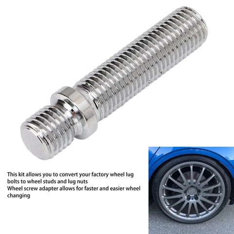 20 Pack Extended Wheel Conversion Studs 58mm Long Cold Forged Steel Kit With Zinc Coating For Quick Tire Swaps And Rust Free Performance On Any Car, shown with wheel
