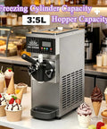 Heavy Duty Commercial Ice Cream Machine, Fast As Lightning Quick Freeze, 3.5L hopper capacity in café setting.