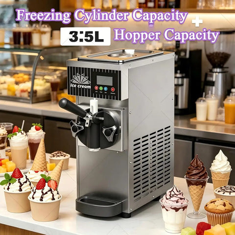 Heavy Duty Commercial Ice Cream Machine, Fast As Lightning Quick Freeze, 3.5L hopper capacity in café setting.
