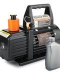 Heavy Duty Workhorse Hvac Vacuum Pump Pushing 3.5 Cfm Single Stage Torque For Quick Draw Car Ac Vent Evacuation And No Drama Refrigerant Line Service Kit with oil bottle.