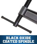 Close-up of spindle on Heavy Duty 12 Inch C Clamp With 3 5 Eighths Inch Throat 2850 Lbs Clamping Force Ductile Iron Frame Black Oxide