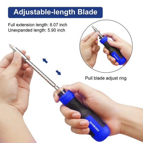 Heavy Duty 13 In 1 Adjustable Screwdriver Set With Premium Torx Phillips Hex Bits For Quick Home Fixes, shown with adjustable blade.