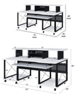 72 Inch Music Desk Workstation With Crossed Metal Panels Keyboard Tray White Finish Wide Monitor Surface Central Shelf