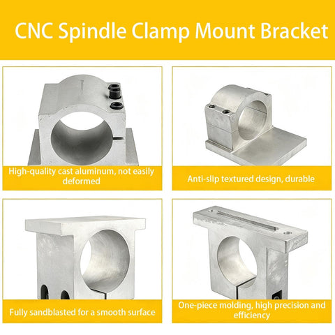 Beefy Aluminum CNC Spindle Mount Bracket With Slick Quick Swap Universal 65Mm Or 80Mm Dual Bore Interface For Router Clamps, showing smooth surface and durability.