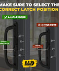 Image showing 10 Inch Olympus Sliding Patio Glass Door Offset Pull Handle Set Replacement Non Keyed Black Finish with four-hole pattern.