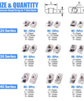 Diagram showing sizes of European M3 M4 M5 M6 Hammer Head Drop In T Slot Nut Kit for 20 30 40 Series Aluminum Profiles