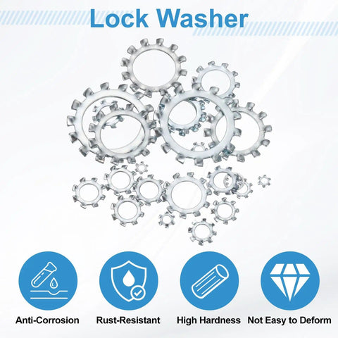 Five Sixteenth Inch External Tooth Lock Washer Set Twenty Pieces 304 Stainless Steel Multi Tooth Star Locking Washers displayed.