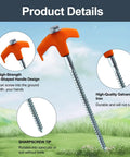 Heavy Duty Screw In Tent Stakes Eight Inch Ground Anchors Metal Stakes For Camping Includes Hex Head Driver And Sturdy Storage Bag 20 Pack Bright Orange Finish with T-handle design and sharp screw tip in outdoor setting.