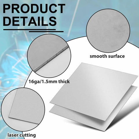 Two 6x6 Inch 16 Gauge Mild Steel Sheets Weldable Carbon Cold Rolled Panels with smooth surface for DIY welding.