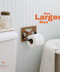 Rustic Farmhouse Toilet Paper Holder Wall Mount In Warm Brown Wood With Galvanized Metal And Black Finish For Western Style Bathroom Decor And Down Home Country Vibe on bathroom wall.