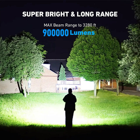 Two Pack Rechargeable LED Flashlights Crazy Bright 990,000 Lumens With Five Modes IPX6 Waterproof illuminating a field at night