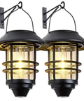 Outdoor Solar Lanterns With Hanging And Wall Mount Kit, Weatherproof Garden Porch Fence Lights, 2 Pack With Real Glass Panels