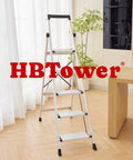 Five Step Aluminum Ladder With Tool Tray, Anti Slip Folding Stool For Adults in home setting next to table