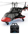 Airwolf A61 RC Helicopter For Adults And Newbies 4 Channel Remote Control Plane With 1 42 Scale 6 Axis Gyro Altitude Hold Optical Flow Position And Dual Batteries Black Red, front view with remote control