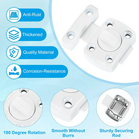 Premium White Rotate Bolt Latch Set Heavy Duty Zinc Alloy Cabinet Locks with smooth rotating mechanism for secure installation.