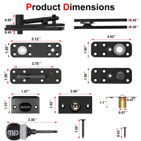 Dimensions of Heavy Duty Hidden Door Hinge With Silent Operation Jexify Dual Bearing Design for secret doors, various parts shown.