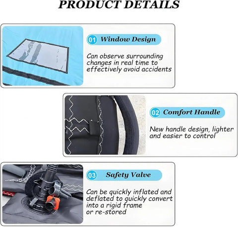 Inflatable Windsurf Wing 4m2 5m2 6m2 For Wingfoil And Hydrofoil Boards with window design, comfort handle, and safety valve details.