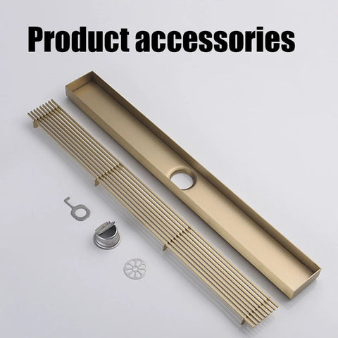 Slick Rectangular Shower Trench Drain With Stainless Steel Grate And Bamboo Hair Strainer Makes Bathroom Or Kitchen Plumbing A No Sweat Job Linear Channel Design Flushes Puddles Fast Quick Snap Fit Looks Darn Sharp On Any Tile Floor accessories including brass frame and metal filters