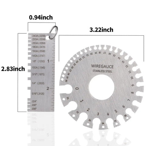 Metal Sheet Thickness Gauge Set Of 3 Dual Sided Round Gauge And Wire Gauge For Welding And Cable Measurements Stainless Steel Construction Portable With Keychain Pouch Easy To Use Grab And Go
