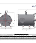Technical drawing of Tough As Nails 3Hp Stainless Steel Gearmotor 1800Rpm 575 Volt Three Phase TENV 182Tc Frame 10To20Ratio IP69K.