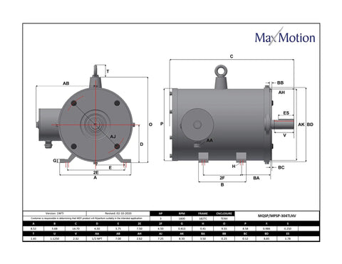 Technical drawing of Tough As Nails 3Hp Stainless Steel Gearmotor 1800Rpm 575 Volt Three Phase TENV 182Tc Frame 10To20Ratio IP69K.