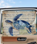 Blue Turtle Watercolor Car Curtain Set For Side Windows Magnetic Double Layer Blackout Shade With Mesh Privacy 26 By 20 Inches