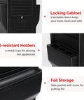 Sturdy Salon Trolley With Lock And Six Drawers, Hot Tools Holder, Wheels, Hair Cart Organizer For Barbers And Cosmetologists showcasing lockable cabinet, heat-resistant holders, and foil storage compartments.