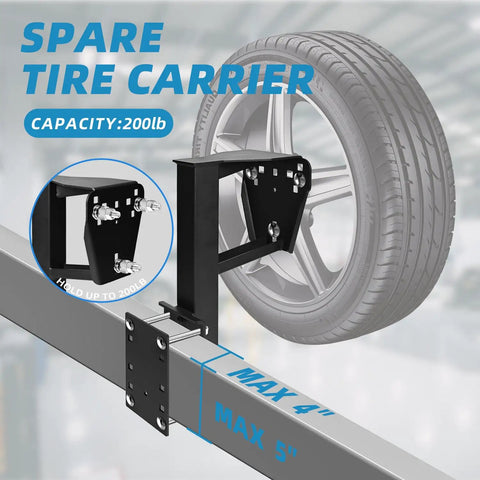 Beefed Up Spare Tire Mount For Boat Trailer Accessories With 3 Nut Design holding a tire, supports up to 200 lbs with max 5-inch width