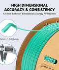PLA+ 3D printer filament, turquoise, 1.75 mm on a cardboard spool; close-up showing diameter spec