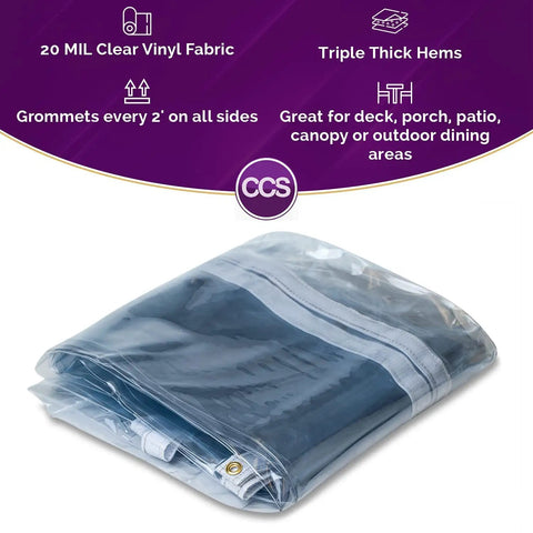 Clear PVC Tarp Cover Heavy Duty 20 Mil Tarpaulin With Rustproof Brass Grommets Waterproof 7x9 ft folded with details shown