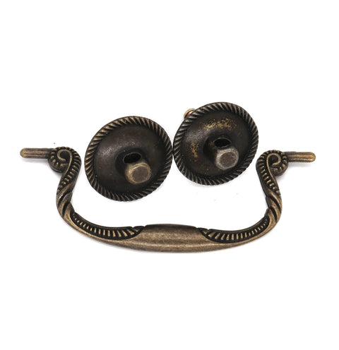 Antique Vintage 3.5 Inch Cabinet Drawer Pulls Set In Zinc Alloy 2 Pack with two handles, visible antique finish, and supports.