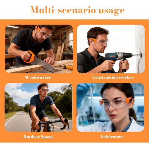 Heavy Duty Anti Fog Safety Glasses 20 Pack Slick Polycarbonate Eye Protection For Work Top Tier Impact Resistant Gear Fo Real UV Defense Kickass Unisex Debris Shield used in woodworking, construction, outdoor sports, and laboratory settings.