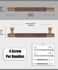 Diagram of 10 Pack Antique Brass Knurled Cabinet Pulls 5 Inch 128mm Kitchen Cabinet Handles with dimensions and screws
