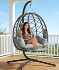 Hanging Egg Chair With Adjustable Footrest And Stand For Indoor And Outdoor Use Wicker Swing Chair With Cushion Supports Up To 330 Lbs Cozy Chill Lounge For Patio Bedroom Garden In Grey