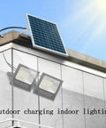 JUDYSSY Solar Flood Lights Solar Led Flood Lights mounted with solar panel for outdoor use and two LED lights on wall