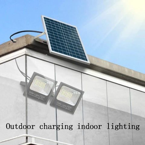 JUDYSSY Solar Flood Lights Solar Led Flood Lights mounted with solar panel for outdoor use and two LED lights on wall